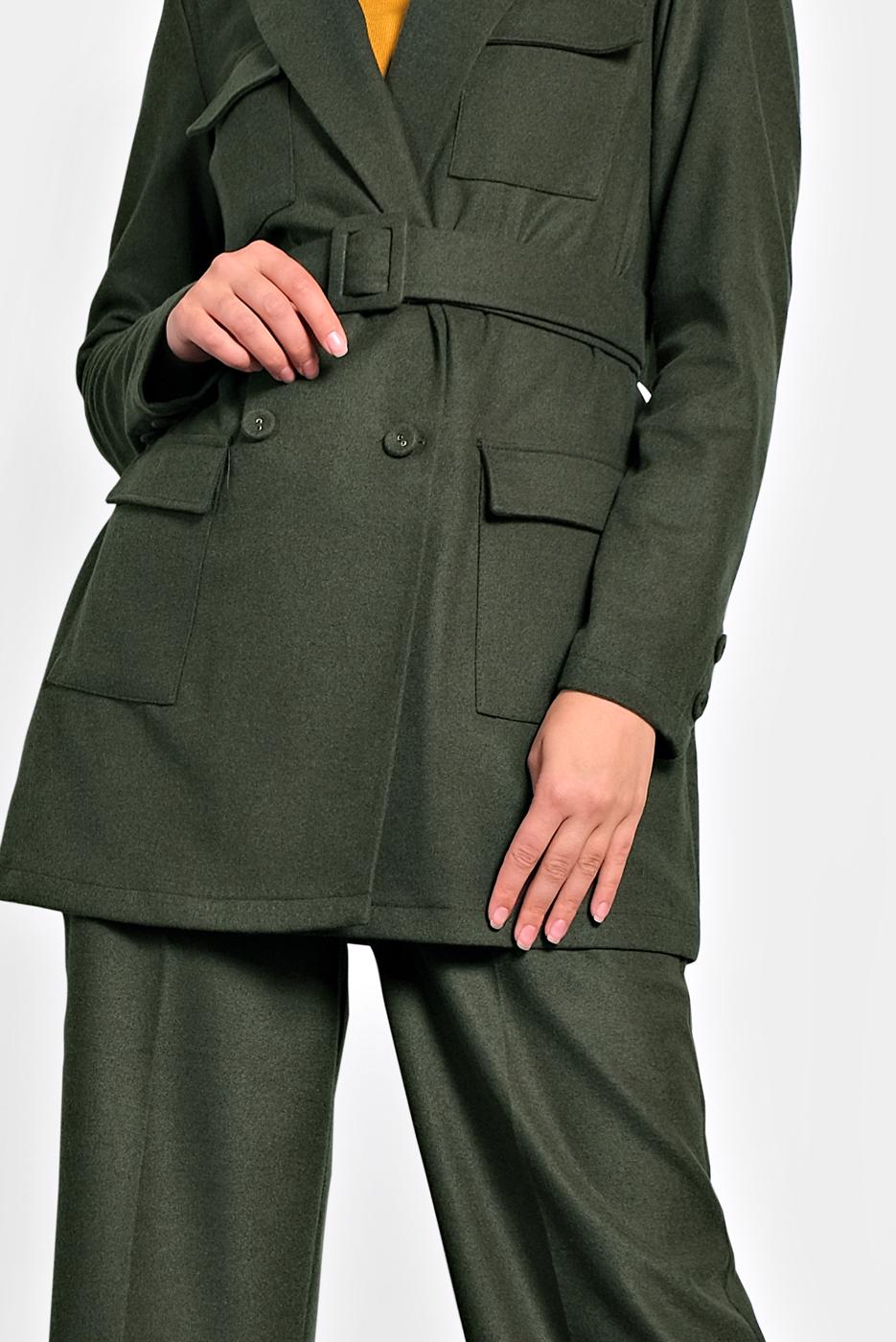 Tesettür giyim HAKİ KRUVAZE YAKA KEMERLİ CEKET  40123 