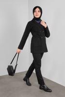 Tesettür giyim SİYAH  ALVİNA  KUŞAKLI KADİFE CEKET 40246	