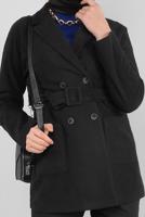 Tesettür giyim SİYAH  ALVİNA  KUŞAKLI KADİFE CEKET 40246	