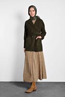 Tesettür giyim HAKİ  ALVİNA  KUŞAKLI KADİFE CEKET 40246	