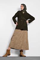 Tesettür giyim HAKİ  ALVİNA  KUŞAKLI KADİFE CEKET 40246	