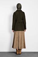 Tesettür giyim HAKİ  ALVİNA  KUŞAKLI KADİFE CEKET 40246	