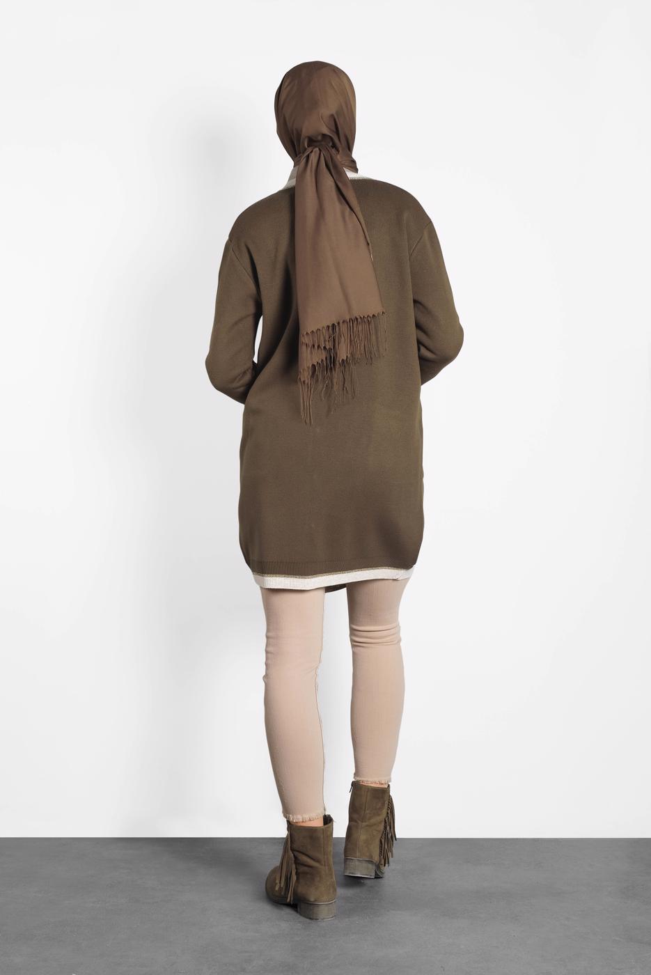 Tesettür giyim KAHVE  ALVİNA SİMLİ CEPLİ TRİKO CEKET 40281