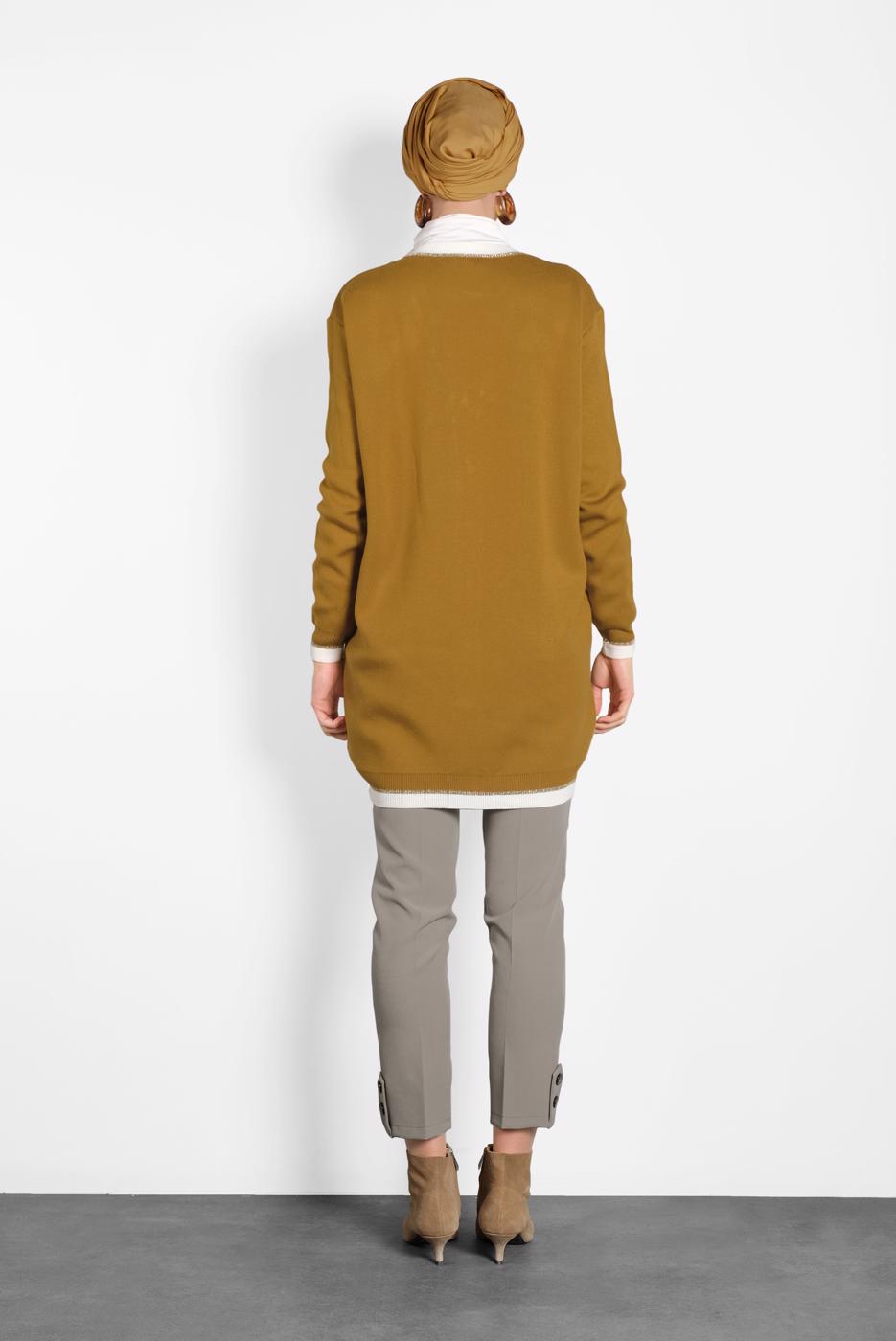 Tesettür giyim TURUNCU  ALVİNA SİMLİ CEPLİ TRİKO CEKET 40281