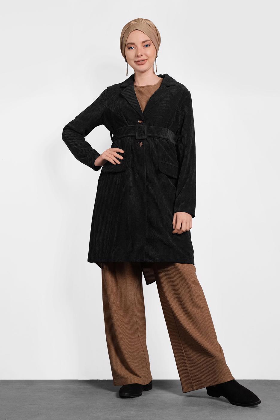 Tesettür giyim SİYAH ALVİNA FİTİLLİ KADİFE CEKET  40351  