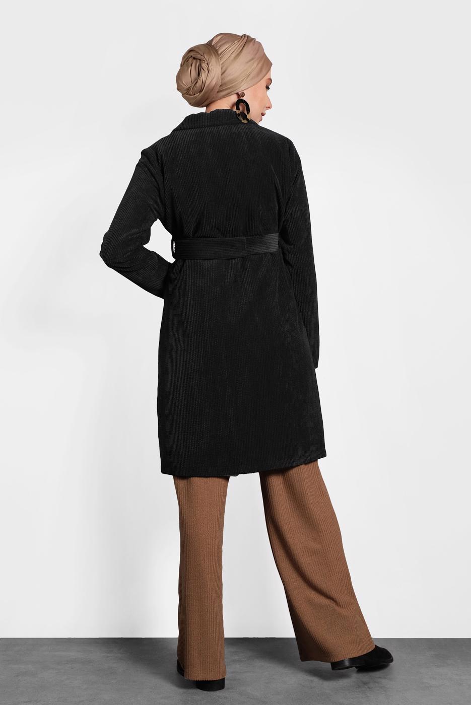 Tesettür giyim SİYAH ALVİNA FİTİLLİ KADİFE CEKET  40351  