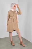 Tesettür giyim BEJ ALVİNA FİTİLLİ KADİFE CEKET  40351  