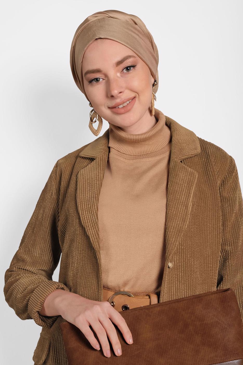 Tesettür giyim TABA ALVİNA FİTİLLİ KADİFE CEKET  40351  