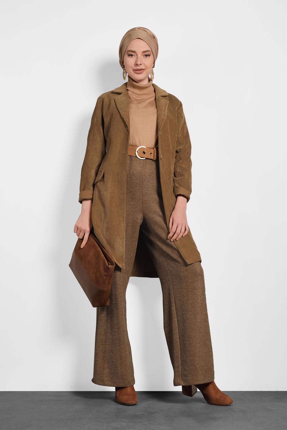 Tesettür giyim TABA ALVİNA FİTİLLİ KADİFE CEKET  40351  