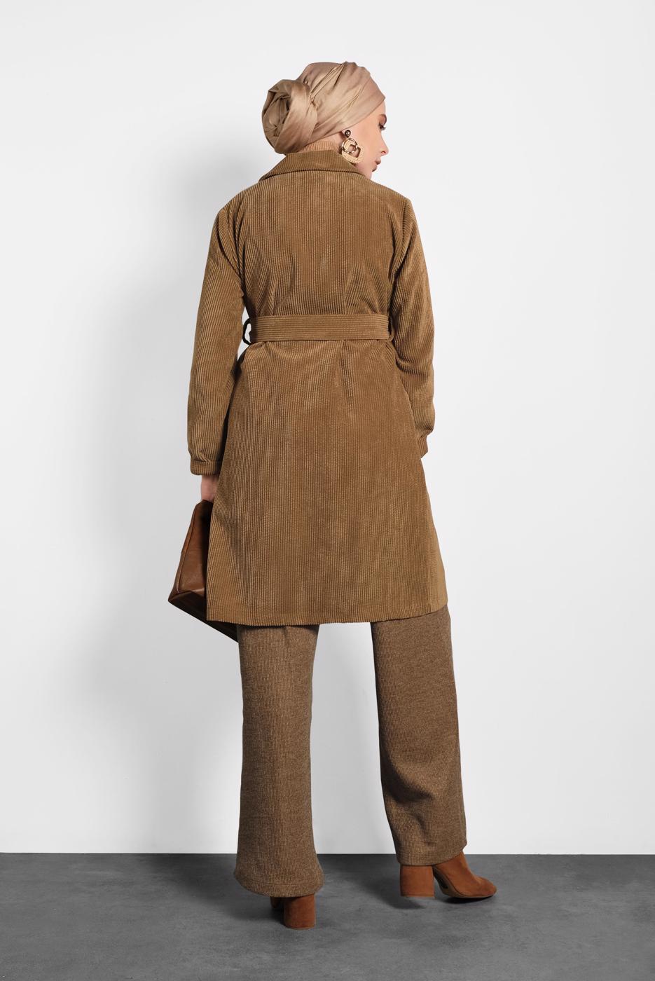 Tesettür giyim TABA ALVİNA FİTİLLİ KADİFE CEKET  40351  