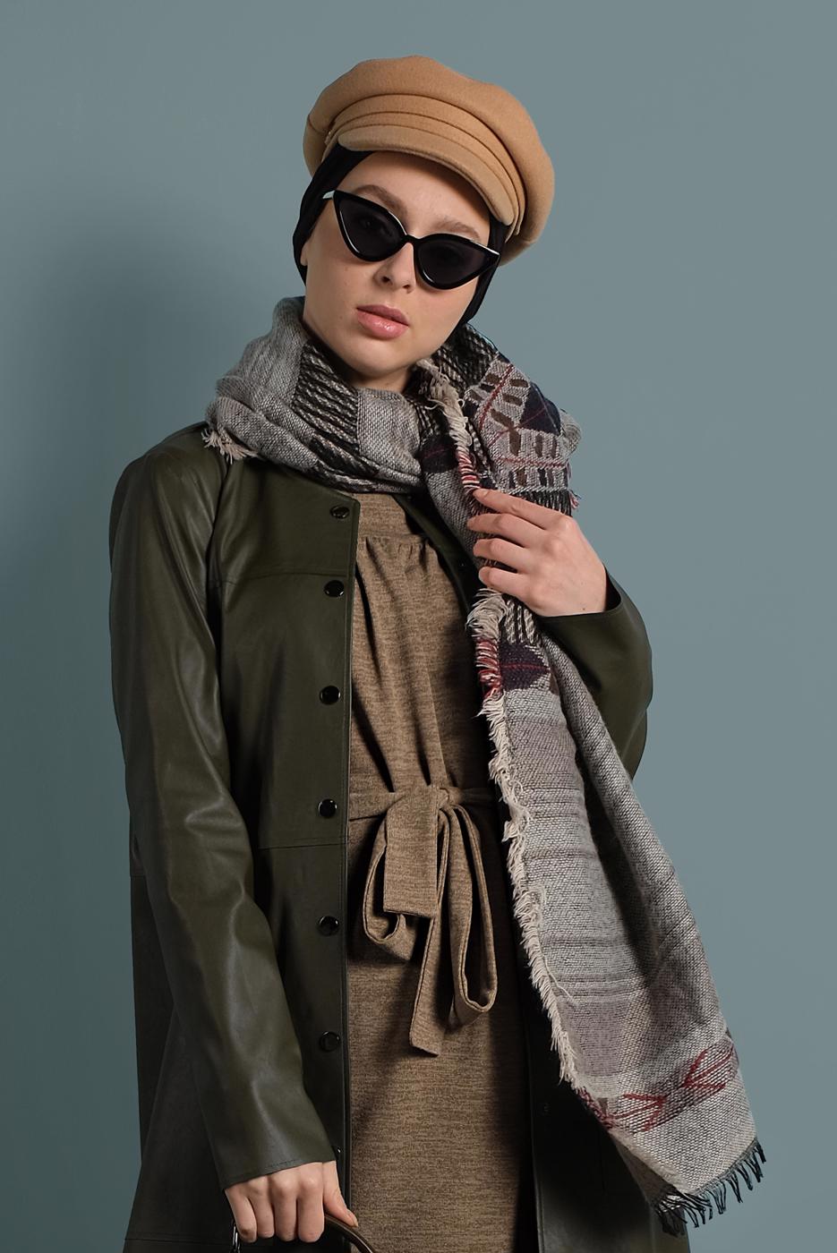 Tesettür giyim HAKİ ALVİNA BİSİKLET YAKA DERİ CEKET 40375