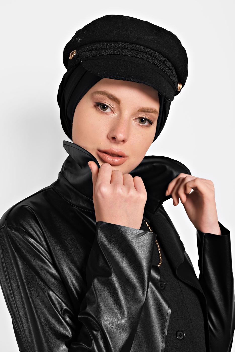 Tesettür giyim SİYAH ALVİNA KEMERLİ DERİ CEKET 40395	