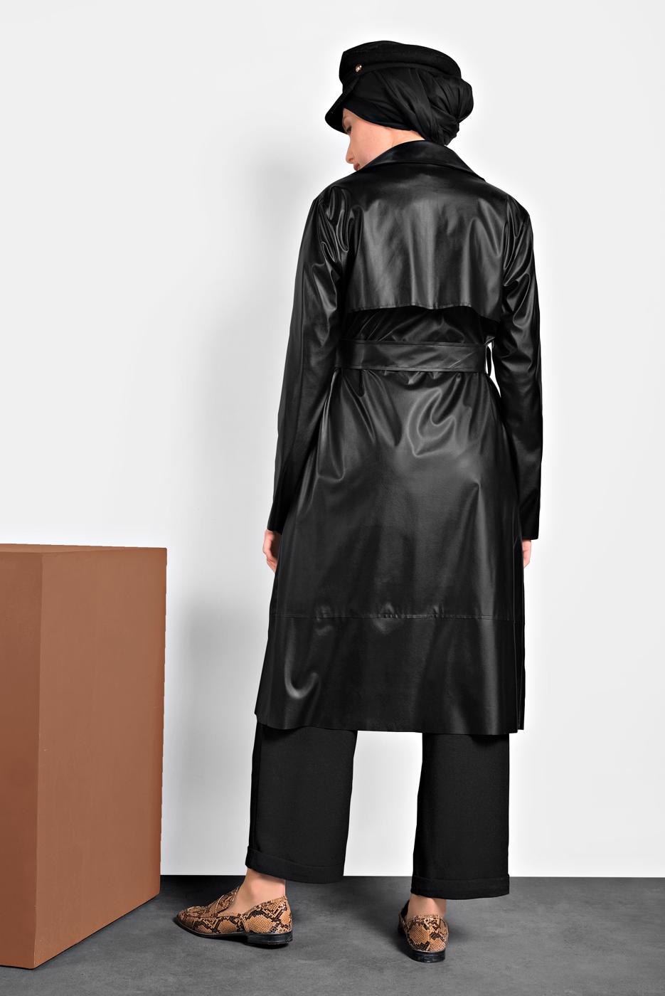 Tesettür giyim SİYAH ALVİNA KEMERLİ DERİ CEKET 40395	