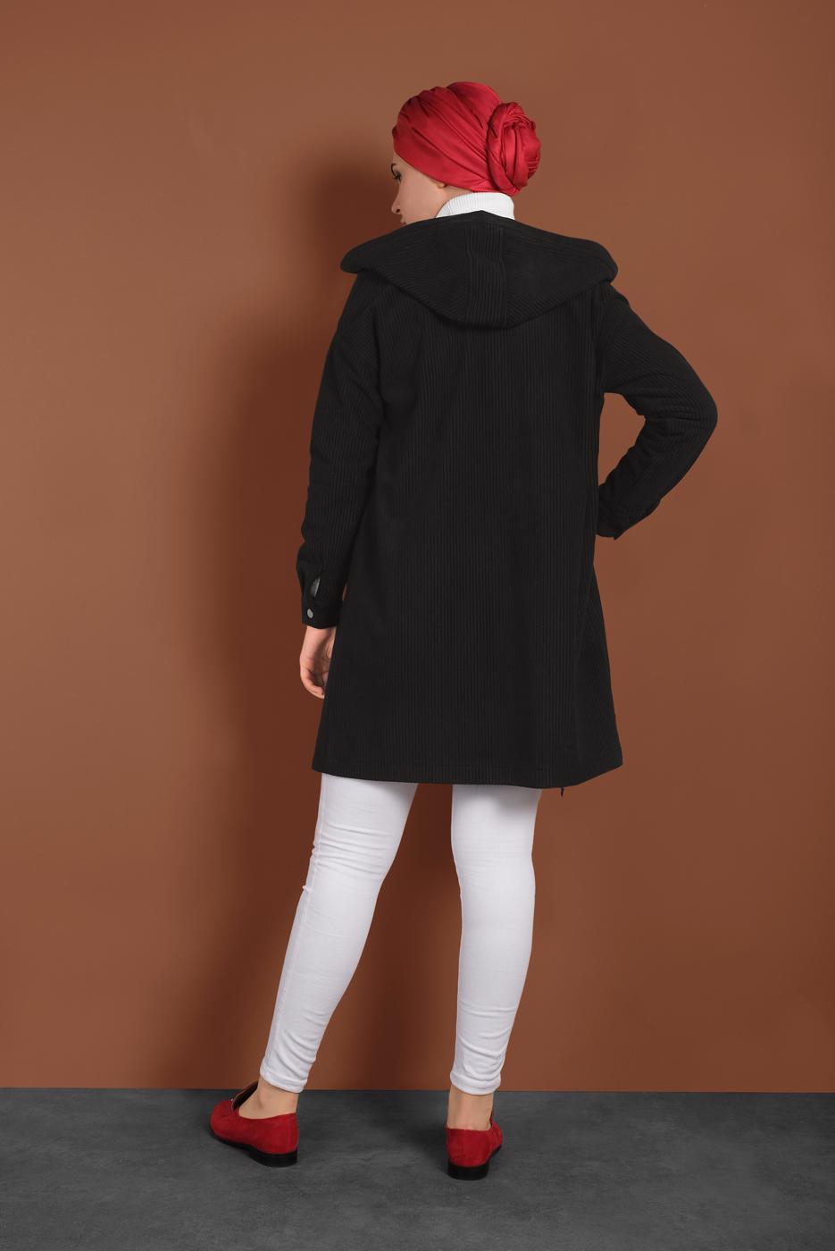 Tesettür giyim SİYAH ALVİNA KAPÜŞONLU CEP DETAYLI CEKET 40411 