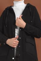 Tesettür giyim SİYAH ALVİNA KAPÜŞONLU CEP DETAYLI CEKET 40411 