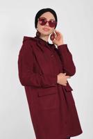 Tesettür giyim BORDO ALVİNA KAPÜŞONLU CEP DETAYLI CEKET 40411 