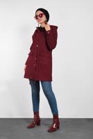Tesettür giyim BORDO ALVİNA KAPÜŞONLU CEP DETAYLI CEKET 40411 
