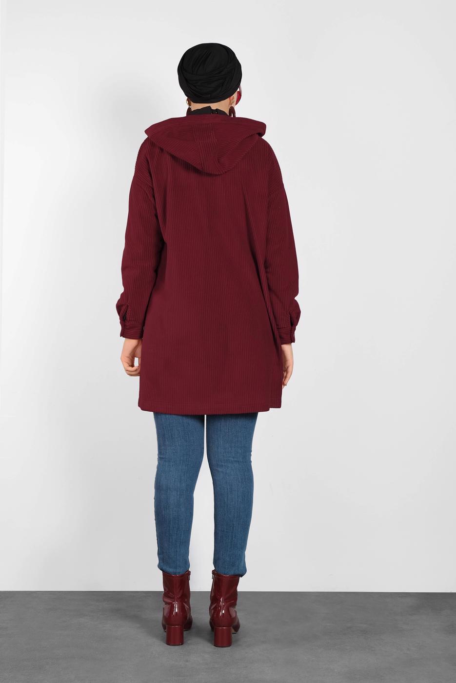 Tesettür giyim BORDO ALVİNA KAPÜŞONLU CEP DETAYLI CEKET 40411 