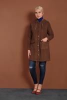 Tesettür giyim TURUNCU ALVİNA KAPÜŞONLU CEP DETAYLI CEKET 40411 