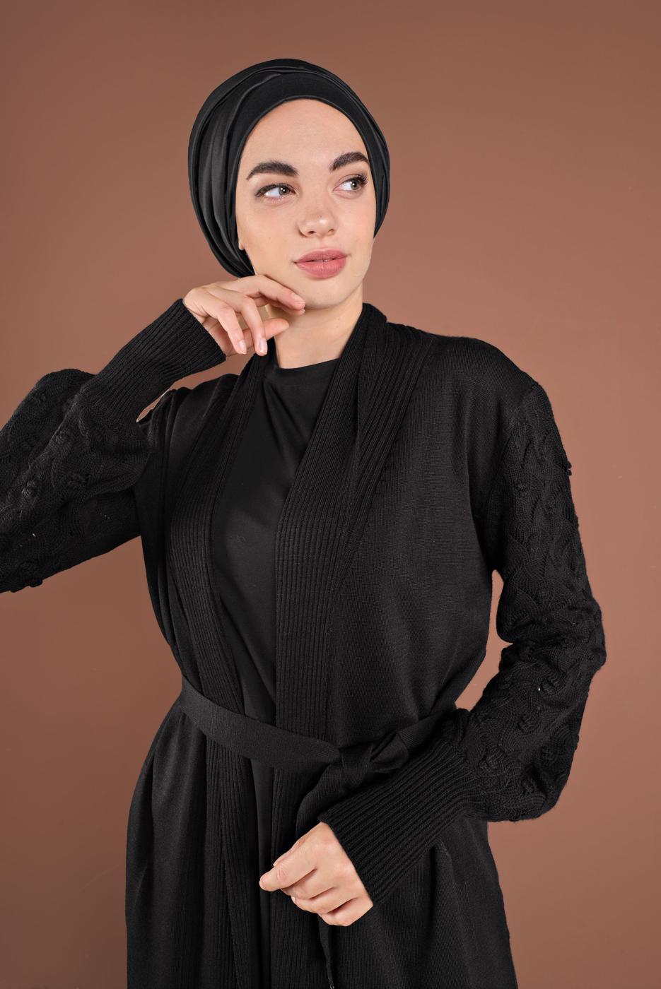 Tesettür giyim SİYAH KOLLARI ÖRGÜ TRİKO HIRKA 42441 