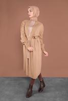 Tesettür giyim KAHVE KOLLARI ÖRGÜ TRİKO HIRKA 42441 