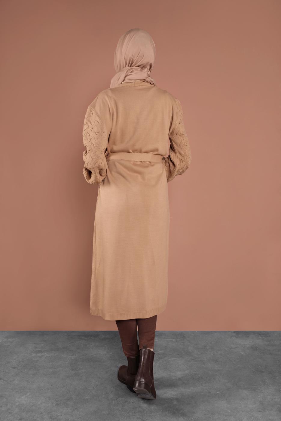 Tesettür giyim KAHVE KOLLARI ÖRGÜ TRİKO HIRKA 42441 