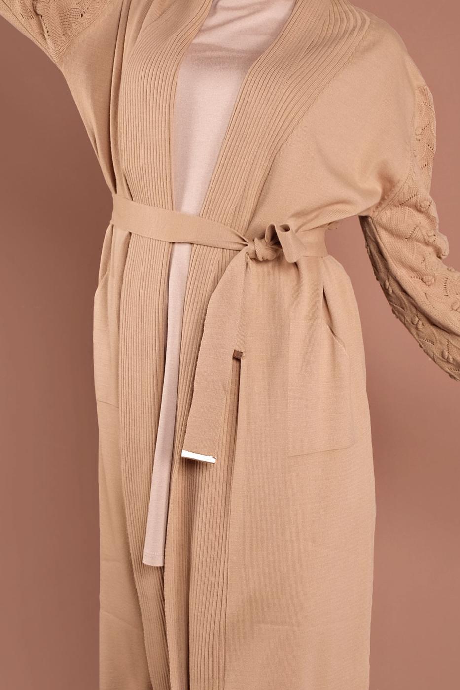 Tesettür giyim KAHVE KOLLARI ÖRGÜ TRİKO HIRKA 42441 