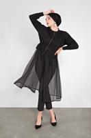 Tesettür giyim SİYAH TÜLLÜ FERMUARLI CEKET 59341