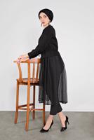 Tesettür giyim SİYAH TÜLLÜ FERMUARLI CEKET 59341