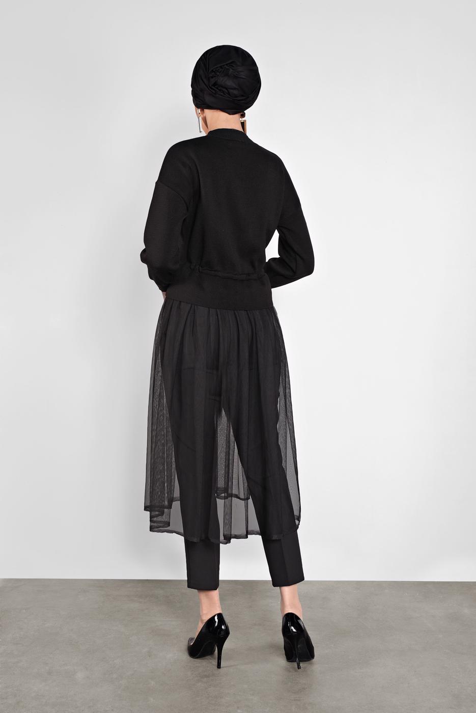 Tesettür giyim SİYAH TÜLLÜ FERMUARLI CEKET 59341