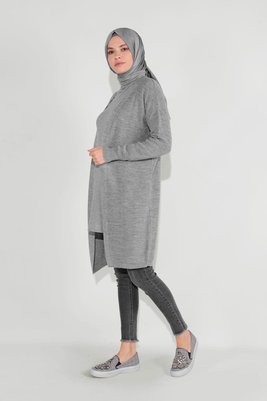 Hijab clothing GREY KNIT CARDIGAN 64441