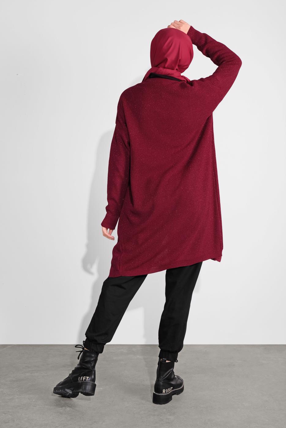 Tesettür giyim BORDO ÖRME TRİKO HIRKA 64441