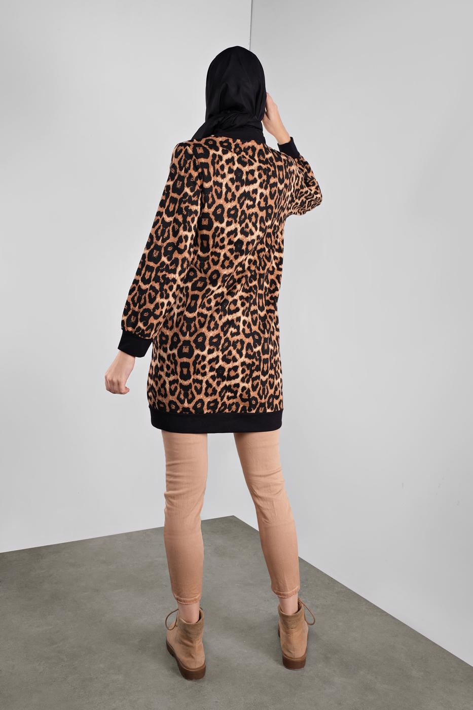 Hijab clothing BROWN ZIPPED ANIMAL PRINT JACKET 0346 