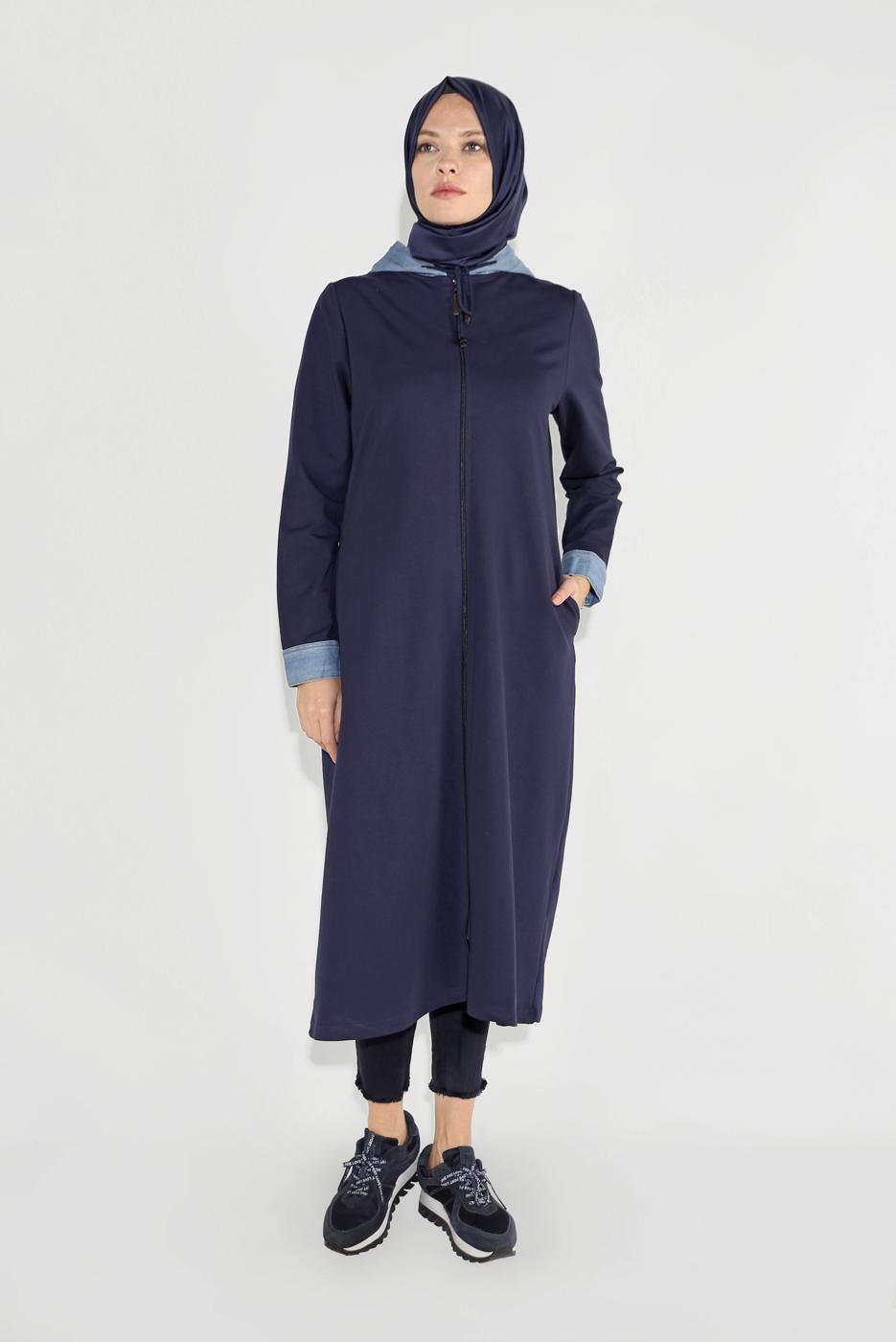 Tesettür giyim LACİVERT FERMUARLI KAPÜŞONLU CEKET 0729