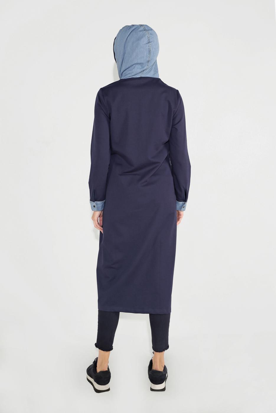 Tesettür giyim LACİVERT FERMUARLI KAPÜŞONLU CEKET 0729
