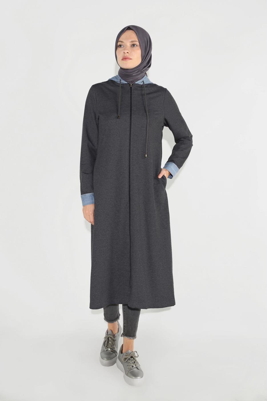 Vêtements hijab GRIS VESTE ZIPPÉ À CAPUCHE 0729