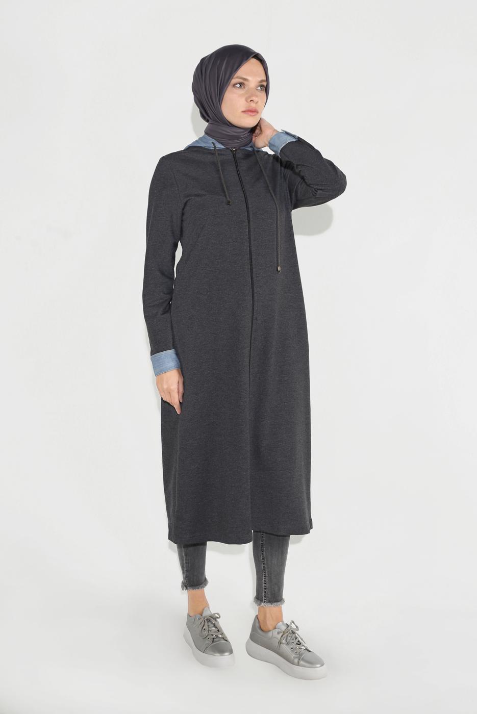 Vêtements hijab GRIS VESTE ZIPPÉ À CAPUCHE 0729