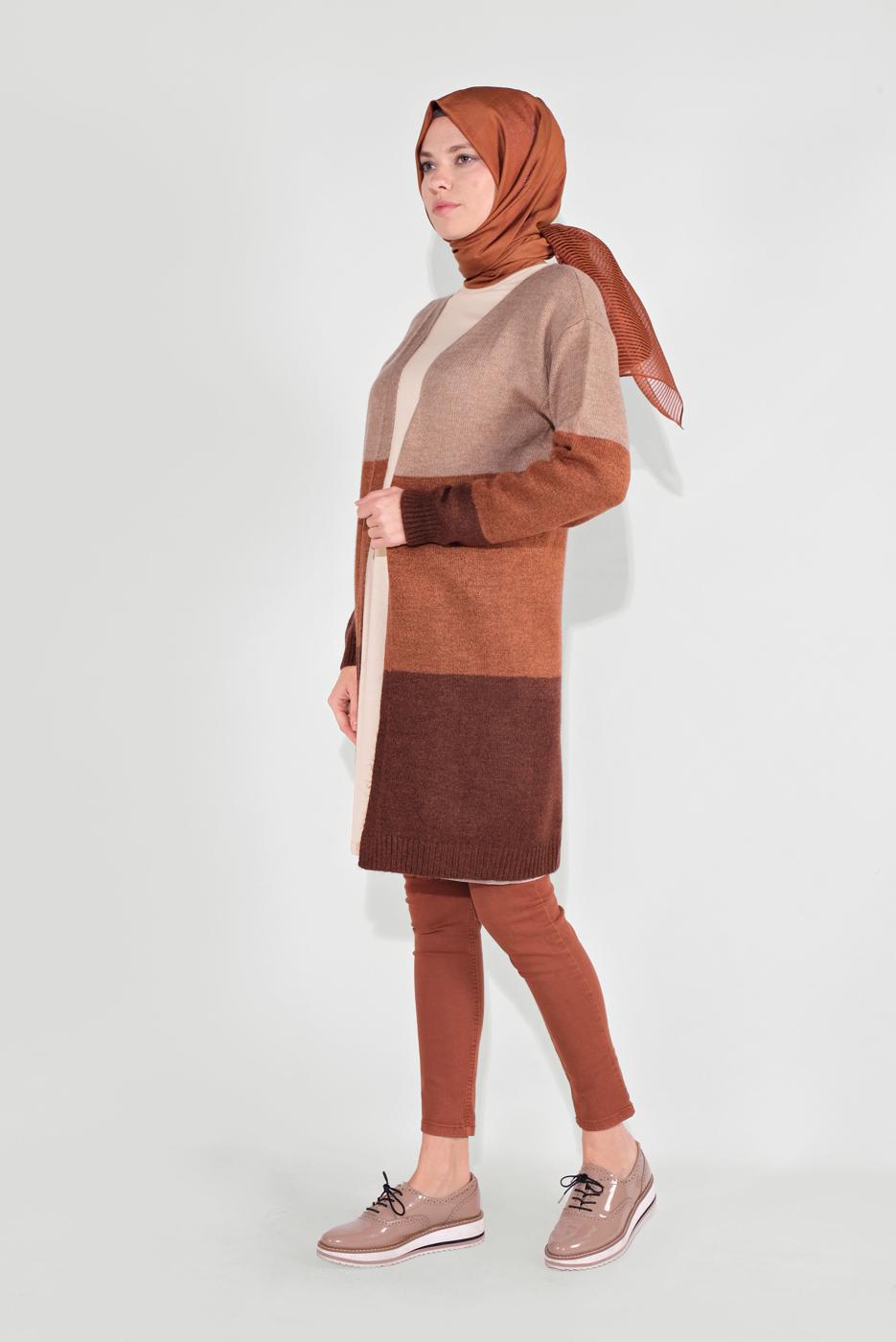 Tesettür giyim KAHVE RENKLİ TRİKO HIRKA 0817 