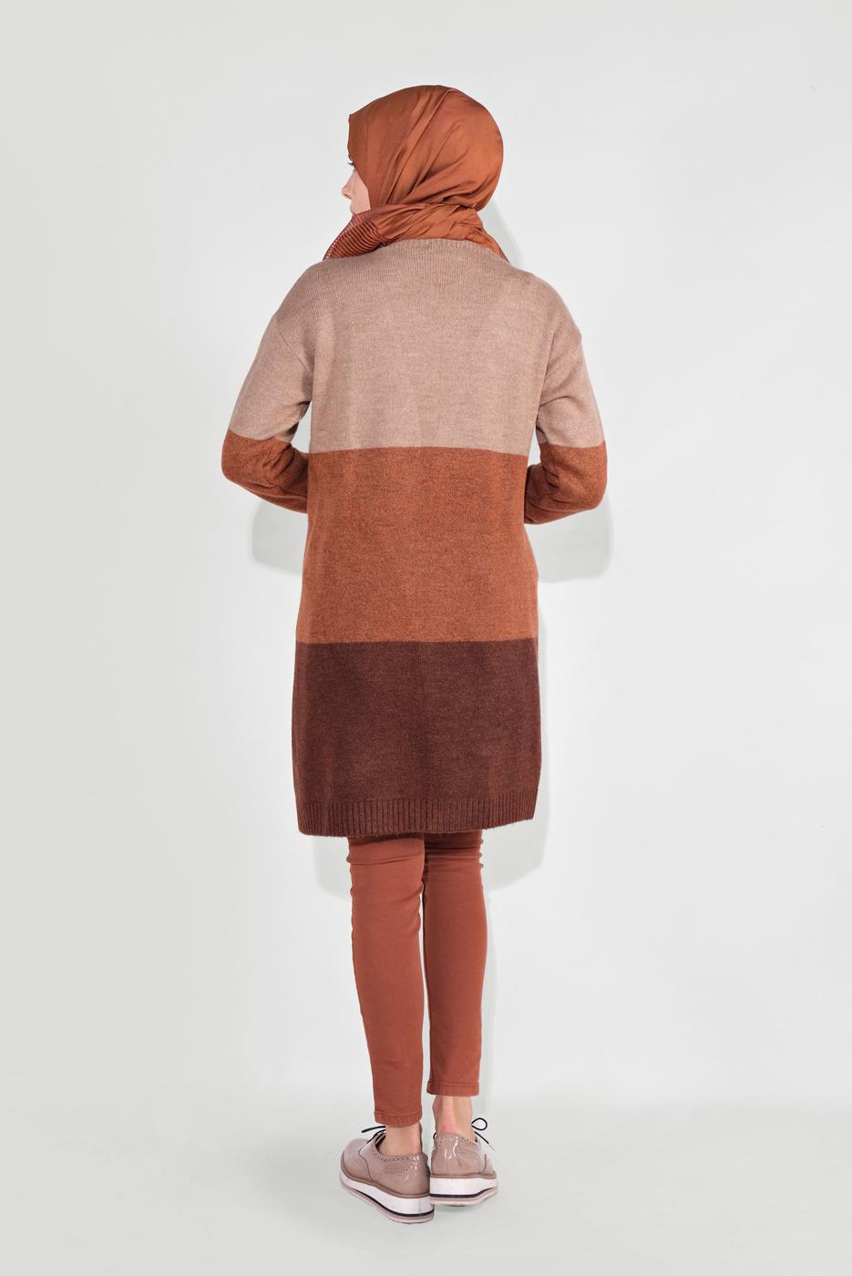 Tesettür giyim KAHVE RENKLİ TRİKO HIRKA 0817 