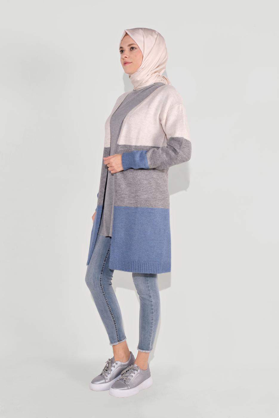 Tesettür giyim LACİVERT RENKLİ TRİKO HIRKA 0817 