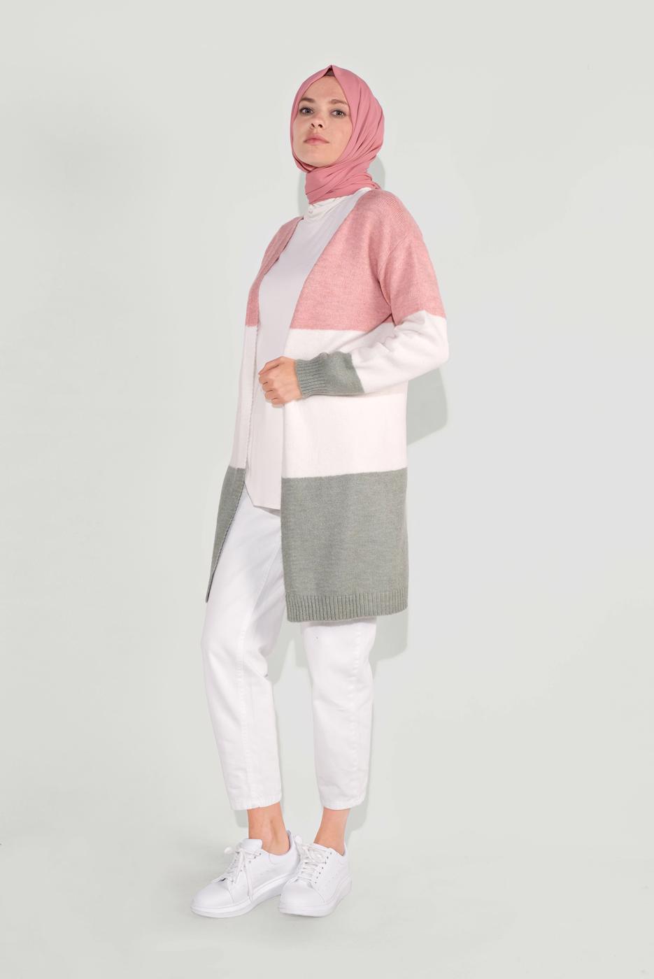 Tesettür giyim YEŞİL RENKLİ TRİKO HIRKA 0817 