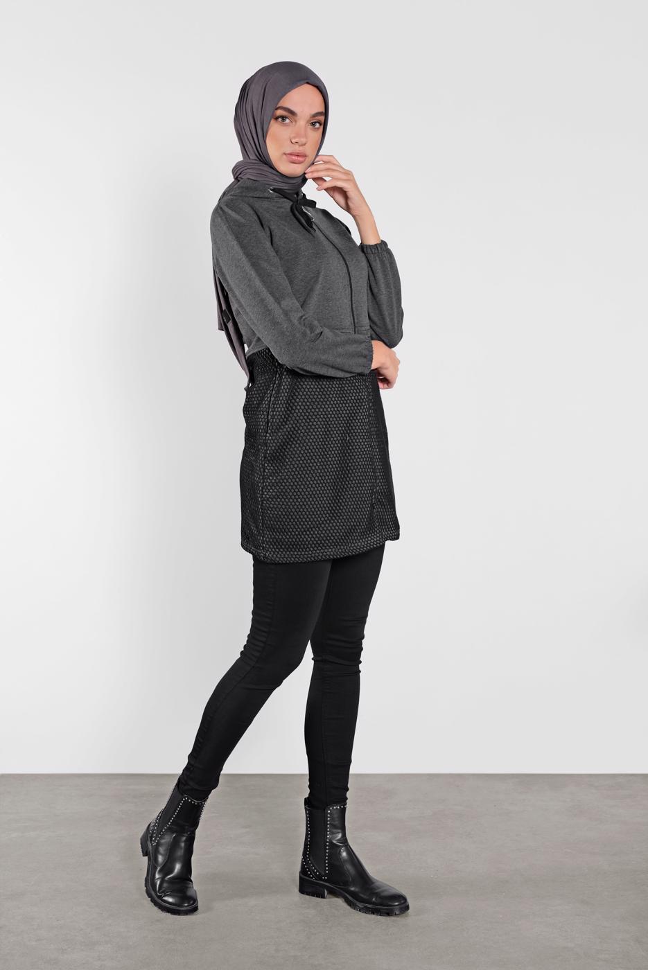 Hijab clothing GREY HOODE FISHNET JACKET 1302