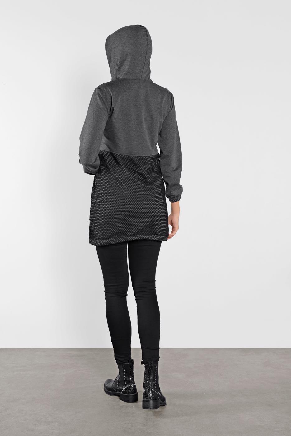 Hijab clothing GREY HOODE FISHNET JACKET 1302