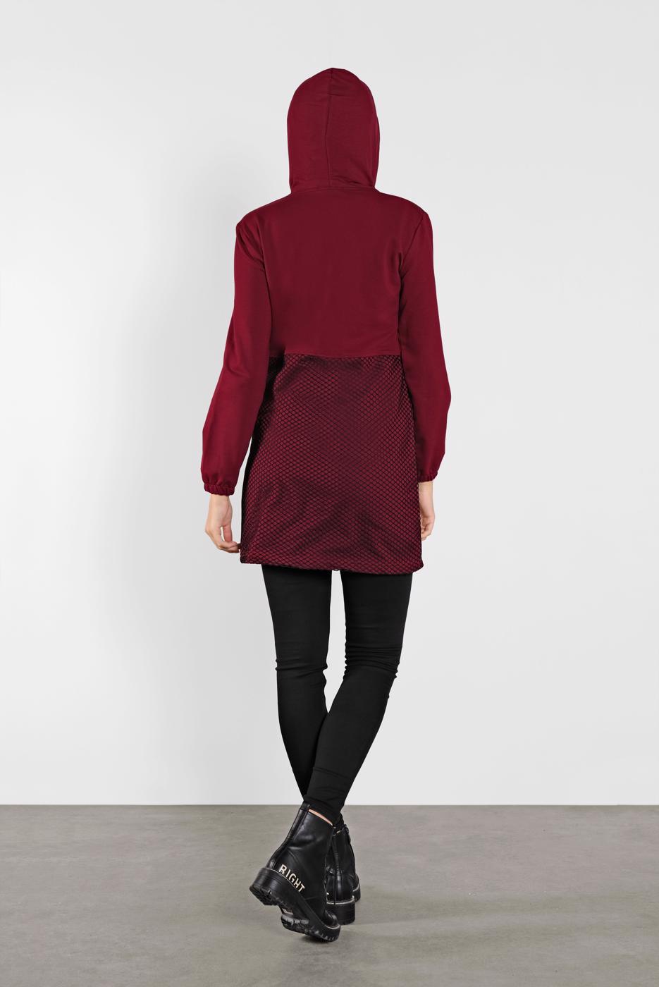 Vêtements hijab ROUGE BORDEAUX JAQUETTE EN RÉSILLE À CAPUCHE 1302