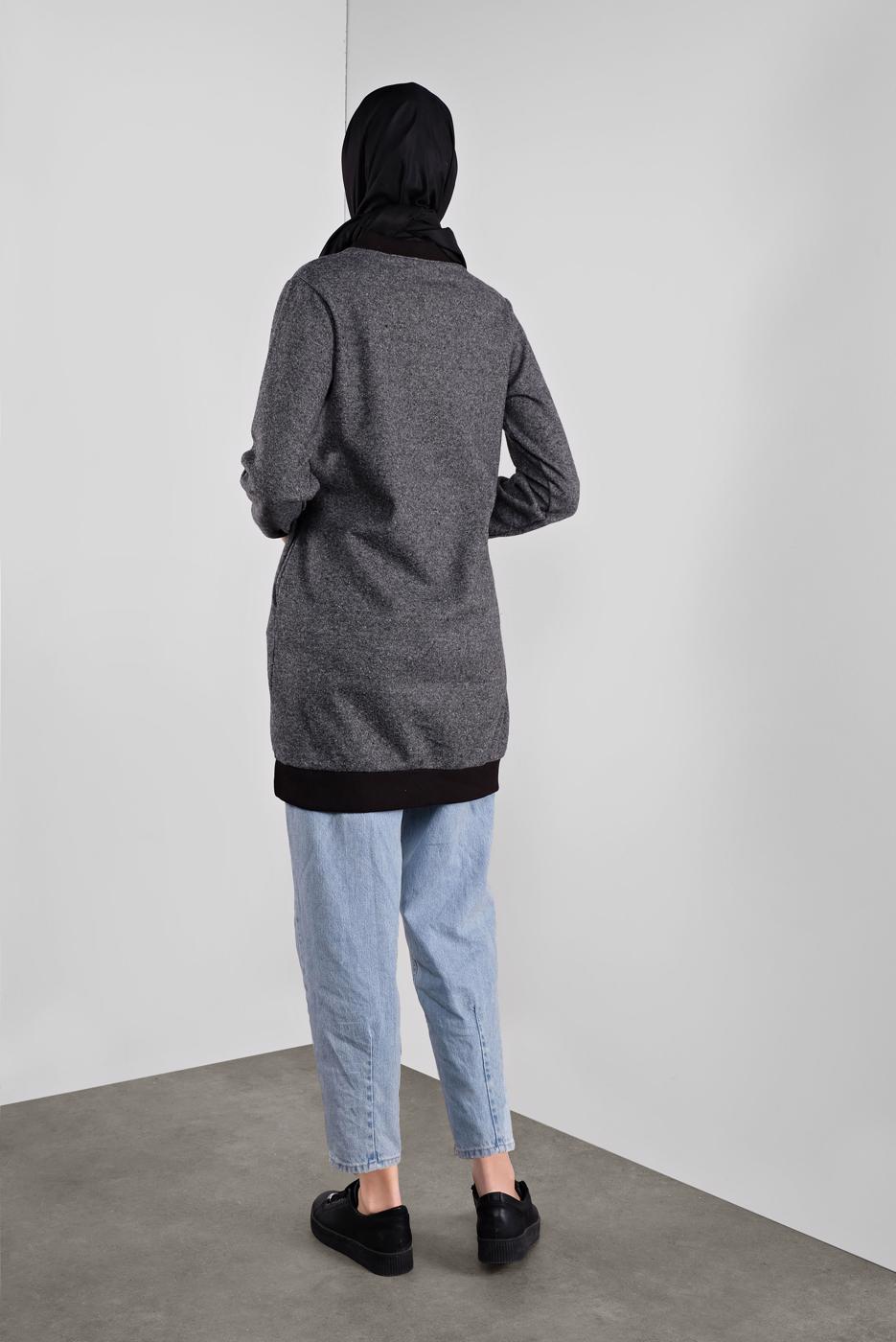 Tesettür giyim GRİ ARMALI FERMUARLI CEKET 1646 