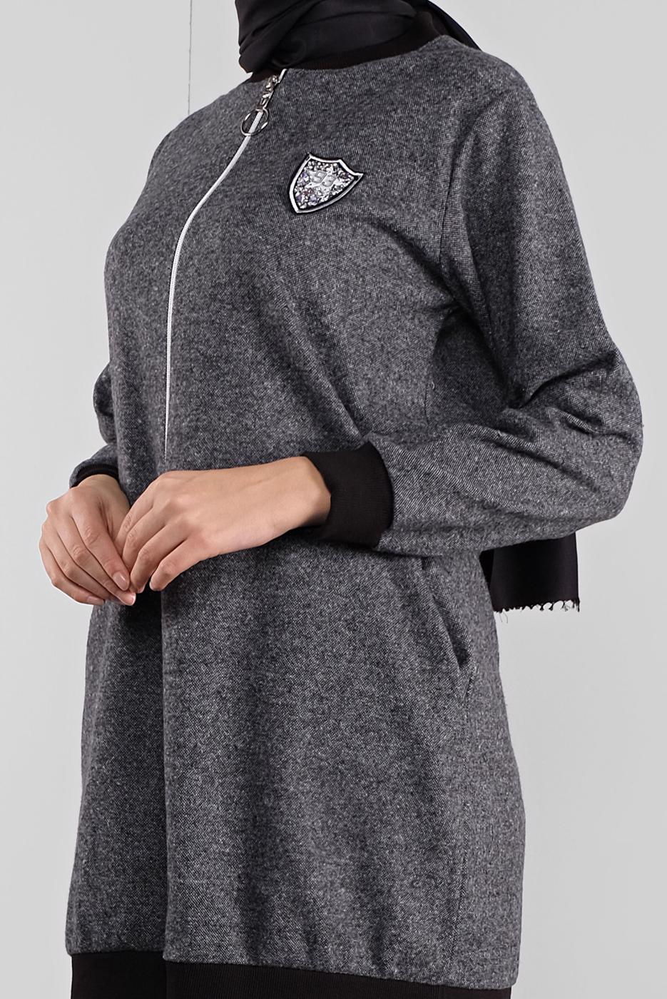 Tesettür giyim GRİ ARMALI FERMUARLI CEKET 1646 