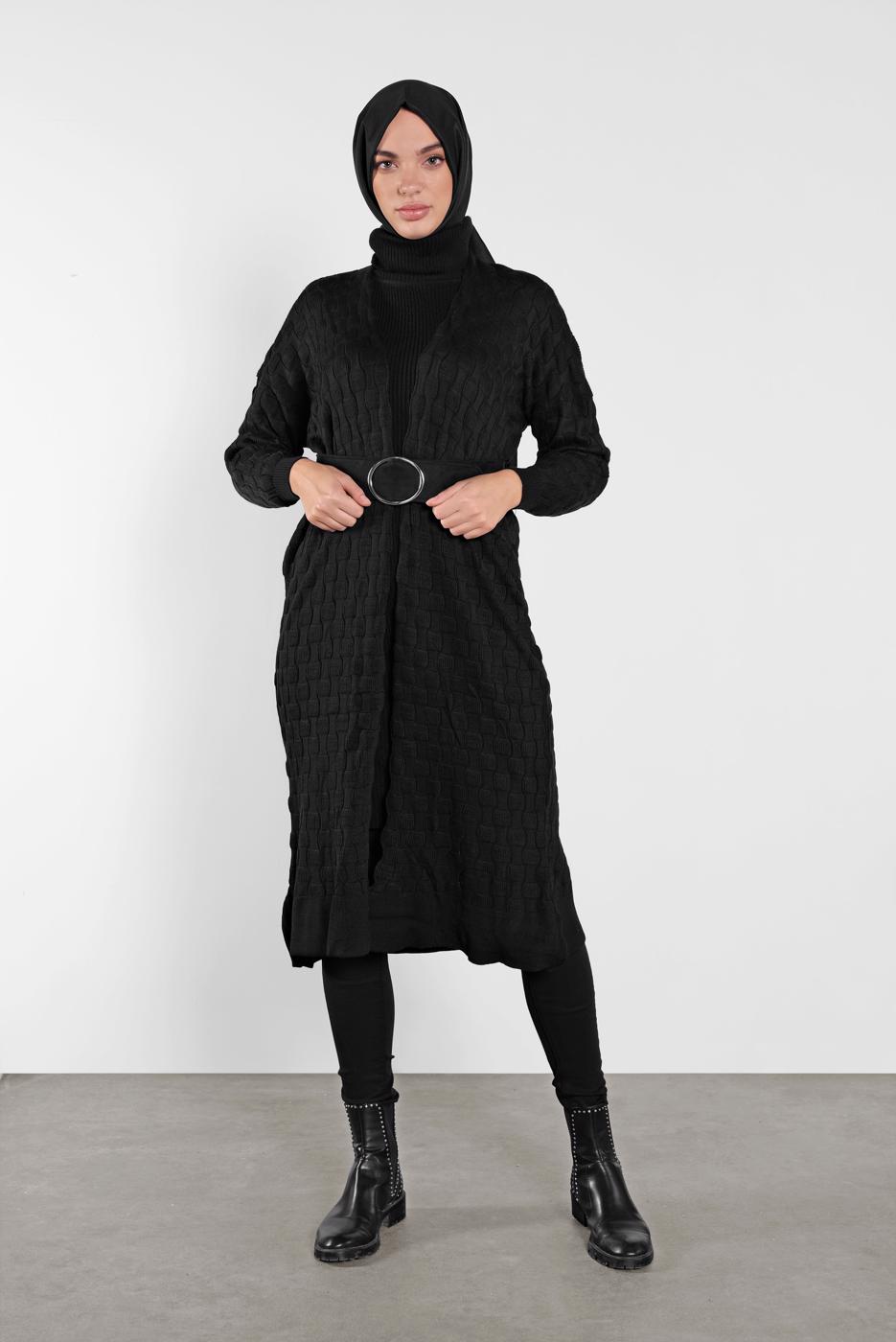 Tesettür giyim SİYAH TRİKO HIRKA 3202 