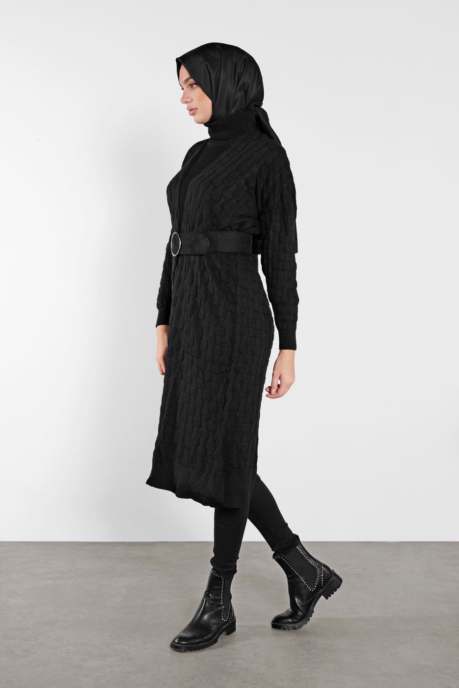 Tesettür giyim SİYAH TRİKO HIRKA 3202 