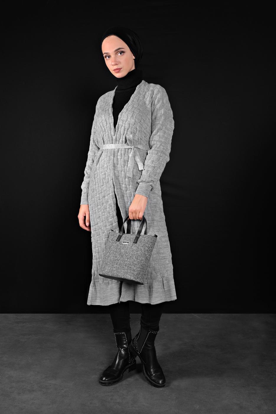 Tesettür giyim GRİ TRİKO HIRKA 3202 