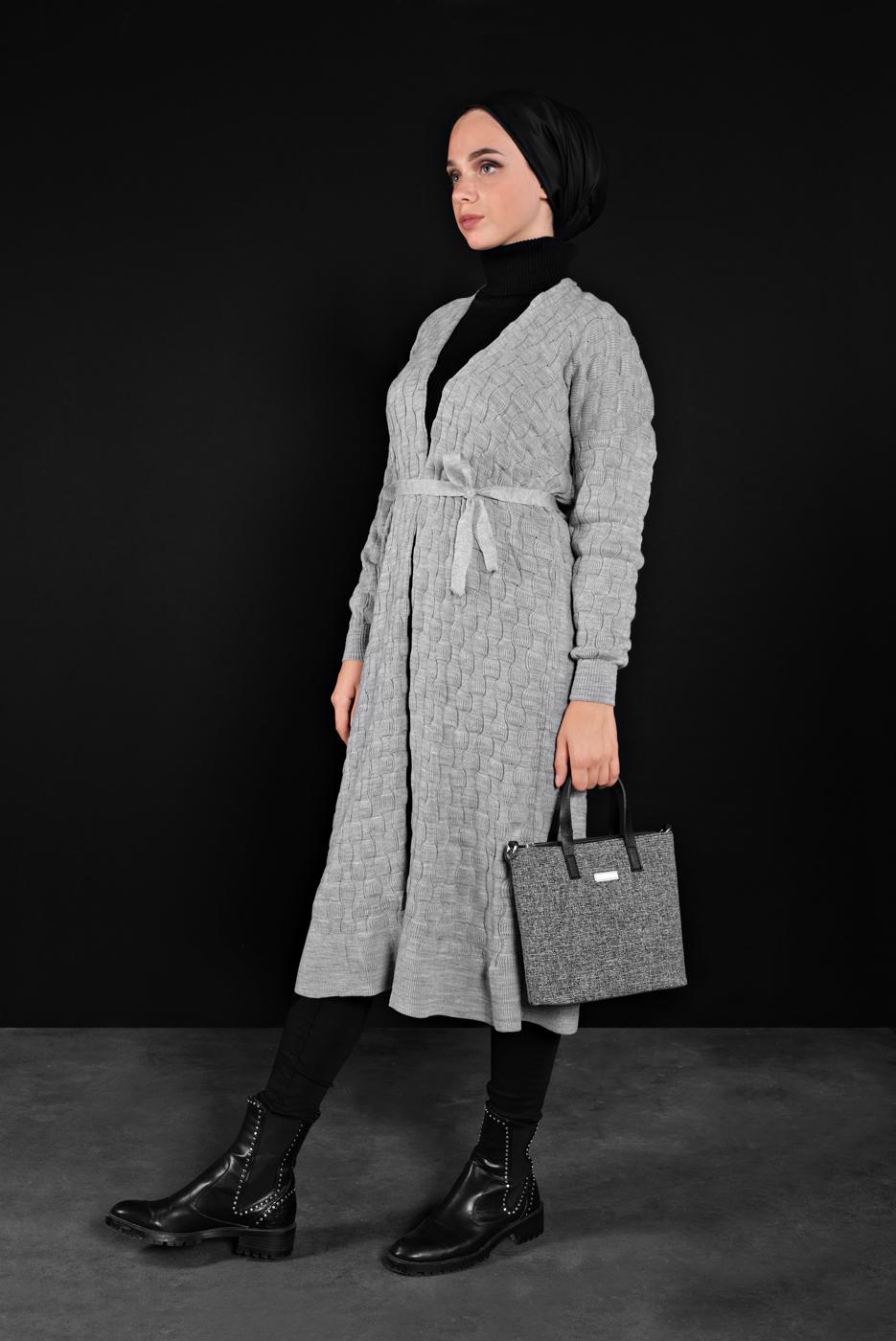 Tesettür giyim GRİ TRİKO HIRKA 3202 